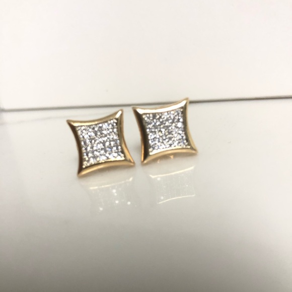 18k Gold Filled CZ Bid Square Stud Earrings - Picture 3 of 8